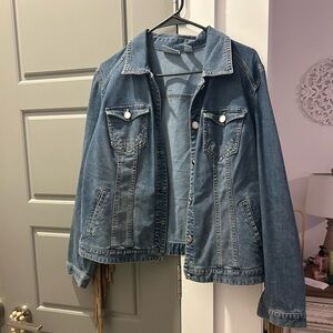 Chico's Platinum Fringe Blue Denim Jacket